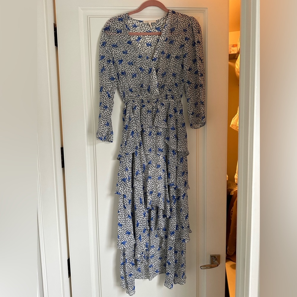 Maje Blue and White Floral Maxi Dress